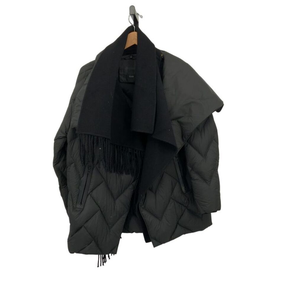 Rudsak Anne Marie Wool And Down Wrap Fringe Coat Black L